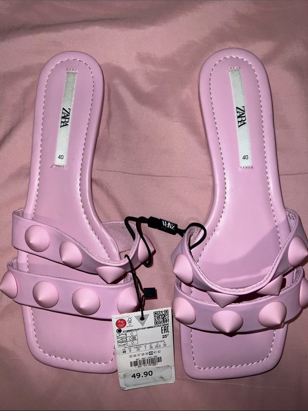 Zara Pastel Pink Stud-Embellished Slide Mules - Picture 3 of 4